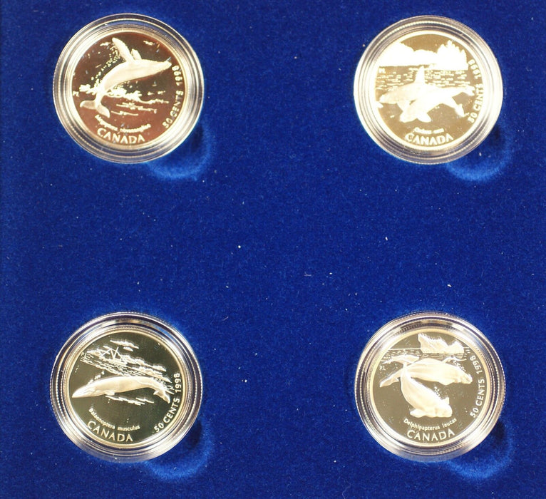 1998 Canada 50 Cent Sterling Silver 4 Coin Set Ocean Giants w/Box & COA