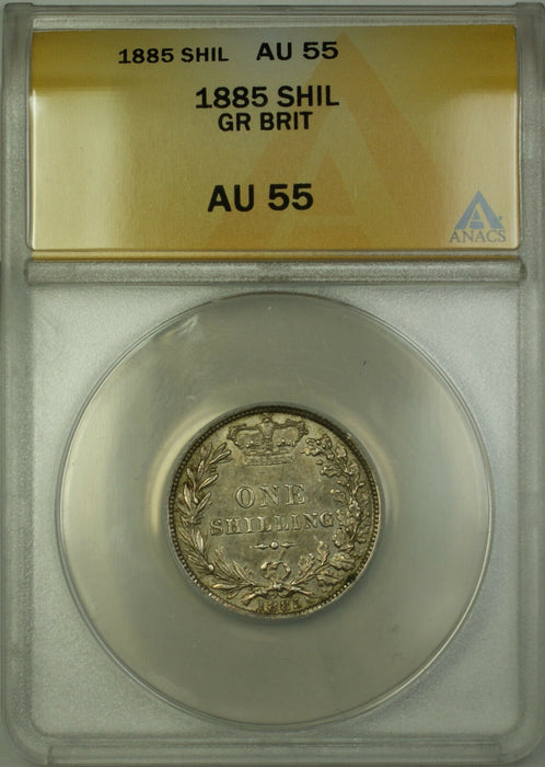1885 Great Britain Silver Shilling Coin ANACS AU-55