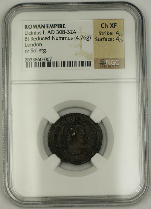 AD 308-324 Roman BI Reduced Nummus Coin Licinius I London Mint NGC Ch XF AKR