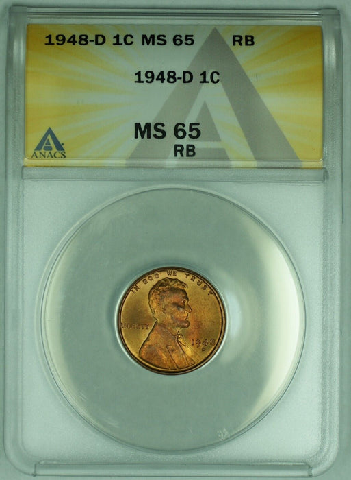 1948-D Lincoln Wheat Cent 1C Coin ANACS MS 65 RB (1)