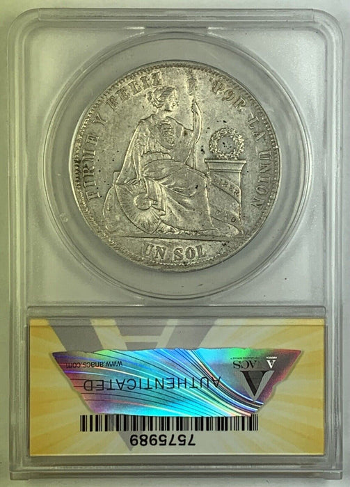 1869-L, YB 1 Sol/1 Arabic Peru Coin ANACS AU 50