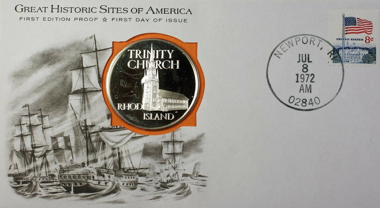 1972 Trinity Church RI Great Historic Sites Medal Proof Silver First Day Cover