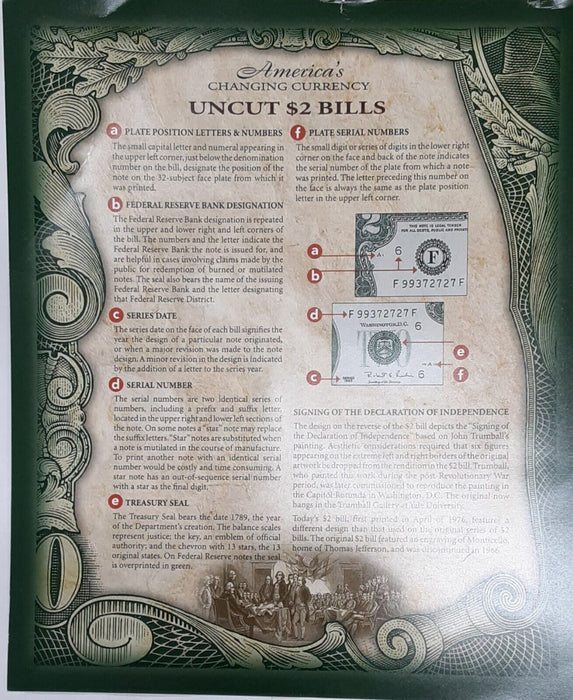 America's Changing Currency Pair of Series 2009 $2 FRN UNC Cond. in Info Folder