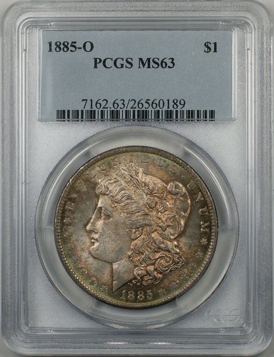 1885-O Morgan Silver Dollar $1 Coin PCGS MS 63 Toned (BR-18 N)