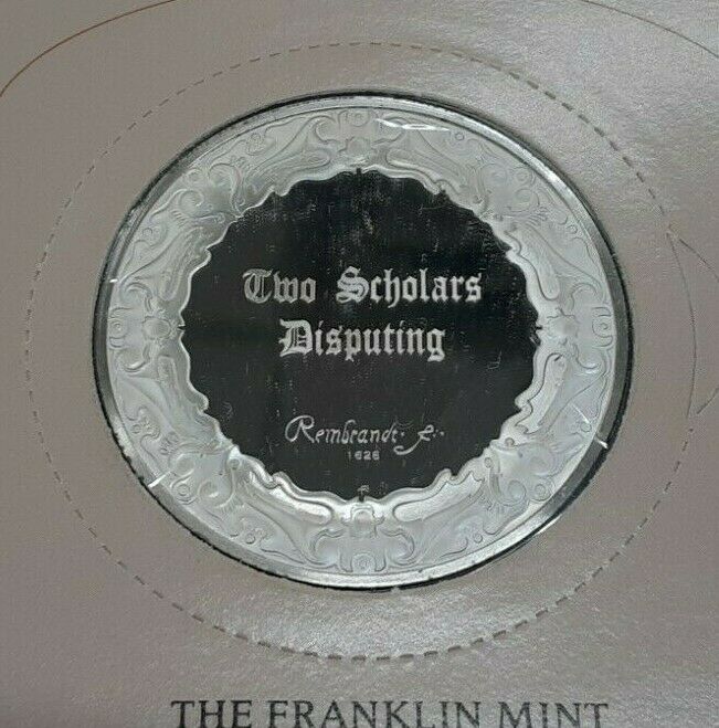 Franklin Mint Genius/Rembrandt PR .925 Silver Medal-Scholars Disputing in Card