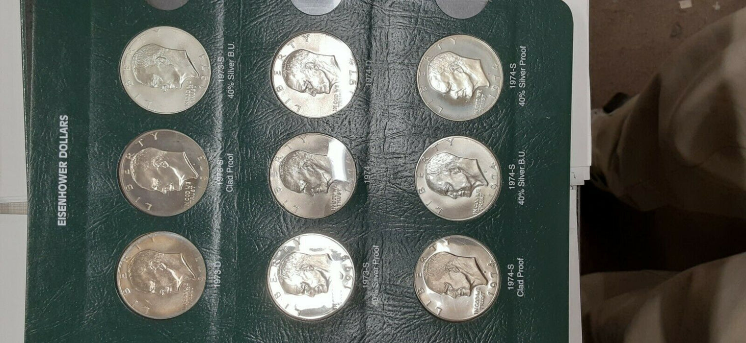 Complete Eisenhower Dollar Collection 32 BU/PF Coins in Intercept Shield Album