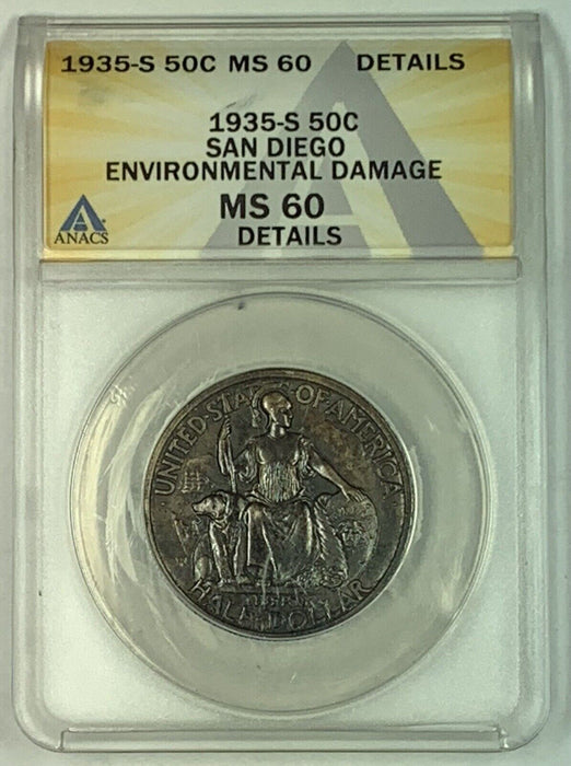 1935-S San Diego Commemorative 50C Half Dollar ANACS MS 60 Detail’s