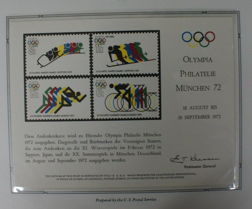 souvenir card PS 6 Munchen 1972 four 1972 Olympic stamps