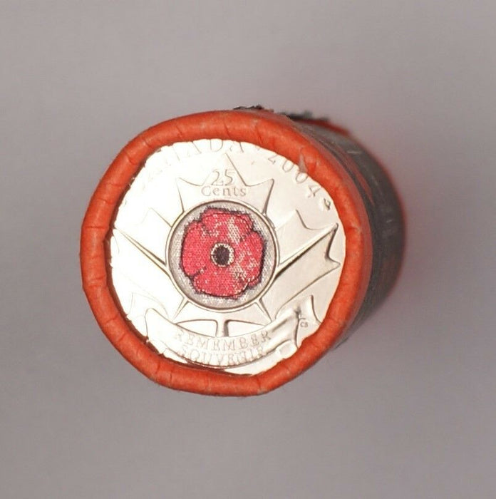 2004 Canada WW1 Lest We Forget Poppy Quarter Coin Colorized $10 Dollars Roll