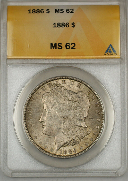 1886 Morgan Silver Dollar $1 Coin ANACS MS-62 Toned (6A)