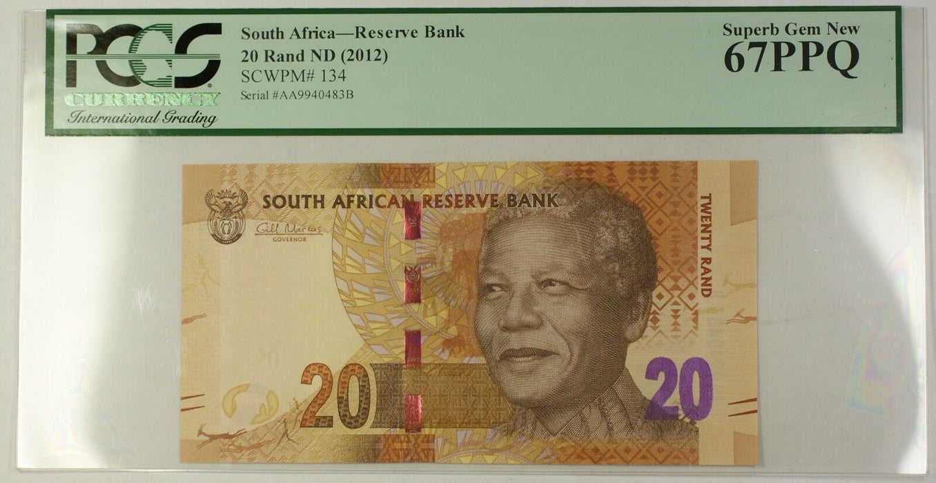 (2012) ND South Africa Mandela 20 Rand Note SCWPM# 134 PCGS Superb Gem 67 PPQ