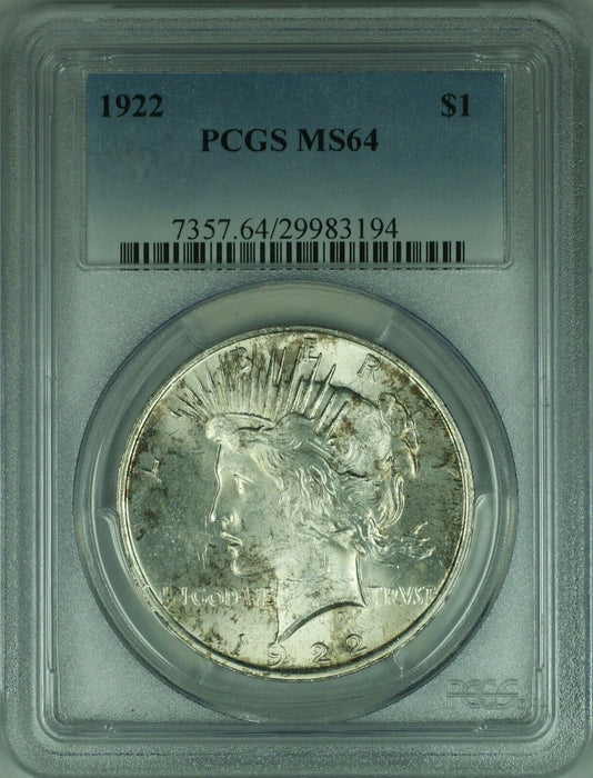 1922 Peace Silver Dollar S$1 PCGS MS-64 Toned (31 B-T)