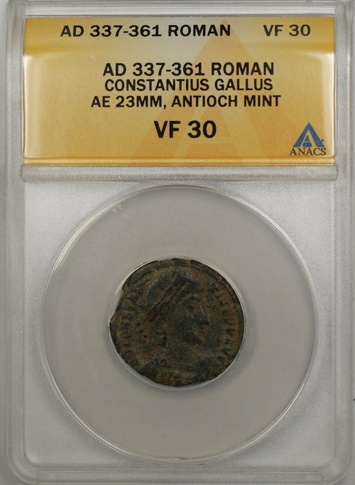 337-361 AD Roman Constantius Gallus Antioch Mint Bronze Ancient Coin ANACS VF 30