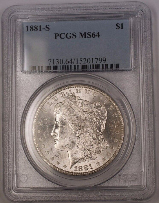 1881-S US Morgan Silver Dollar $1 Coin PCGS MS-64 (Better) BR1 B