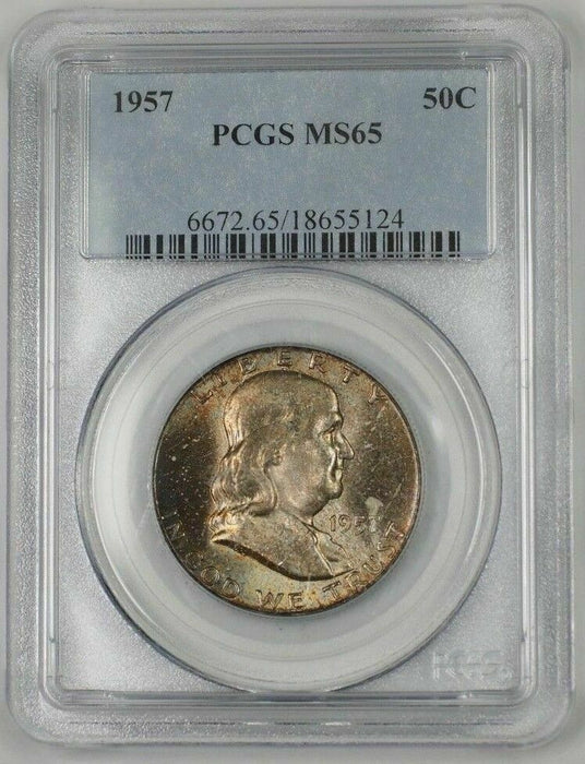 1957 Franklin Silver Half Dollar 50c Coin PCGS MS-65 Gem Toned 1C