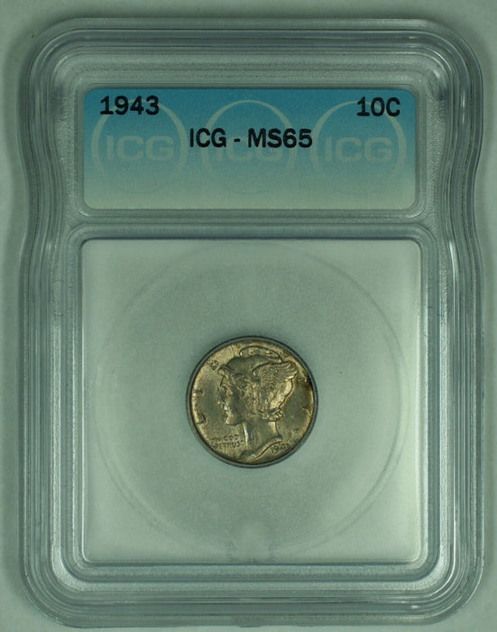 1943 Mercury Silver Dime 10c Coin Toned ICG MS 65 (53)