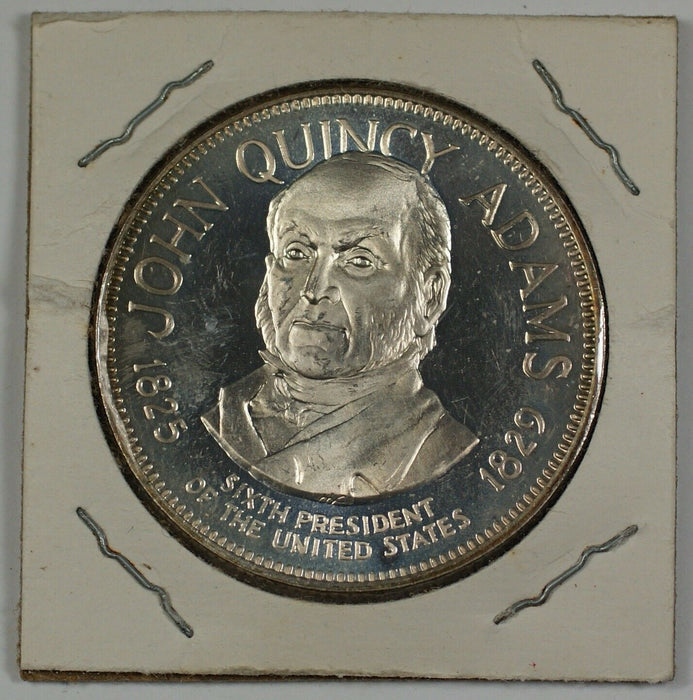 John Quincy Adams Sterling Silver Medal With Information Blurb on the Reverse