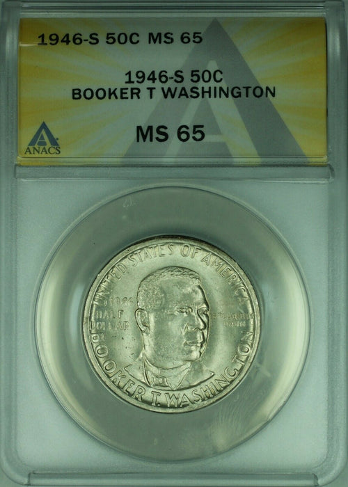 1946-S Booker T Washington Commemorative Silver Half Dollar 50c ANACS MS-65 (40)