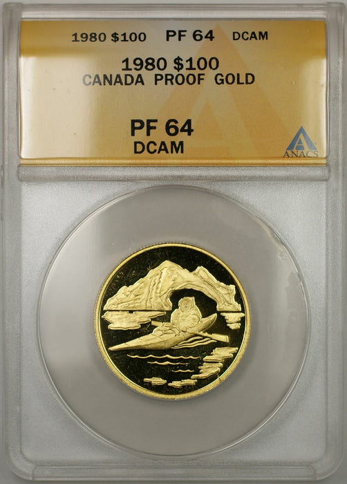 1980 Proof Canada Arctic 1/2 oz Gold Coin $100 ANACS PF-64 DCAM (B AMT)