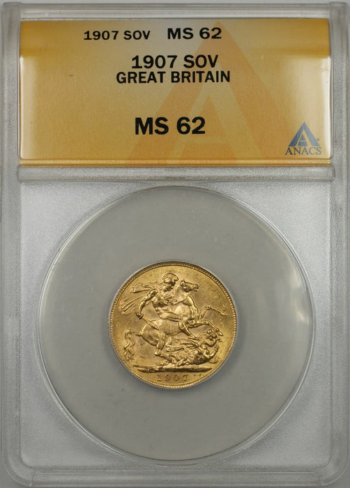 1907 Great Britain Sovereign Gold Coin ANACS MS-62 (AMT)