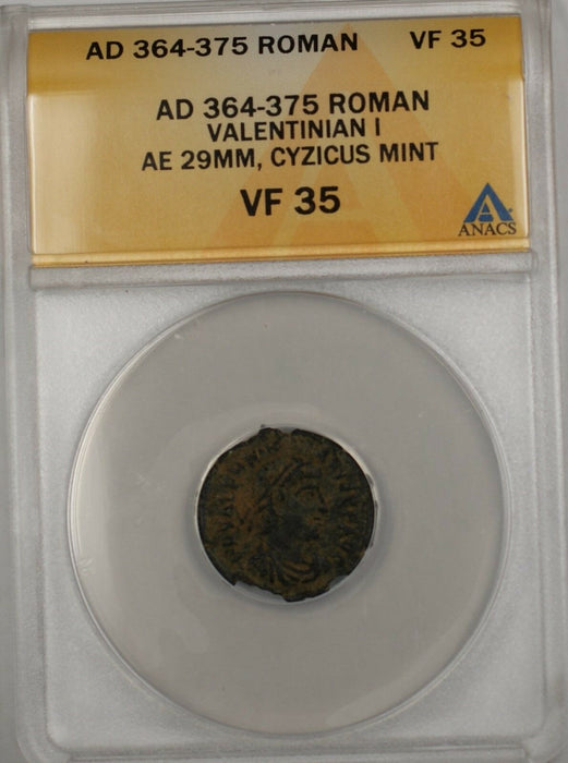 364-375 AD Roman Valentinian I Cyzicus Mint Bronze Ancient Coin ANACS VF 35