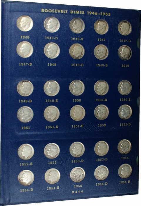1946 to Roughly 65-70 Circulated Roosevelt Dime Coin Set Whitman No 9414 Album
