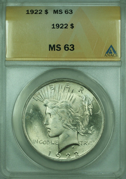 1922 Peace Silver Dollar $1 Coin ANACS MS-63
