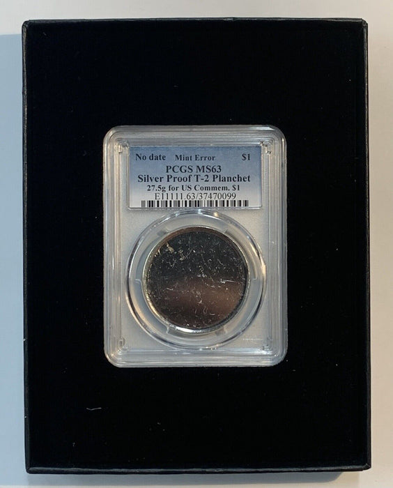 Mint Error Silver Proof T-2 Planchet-For U.S. Commemorative $1 Coin-PCGS MS 63
