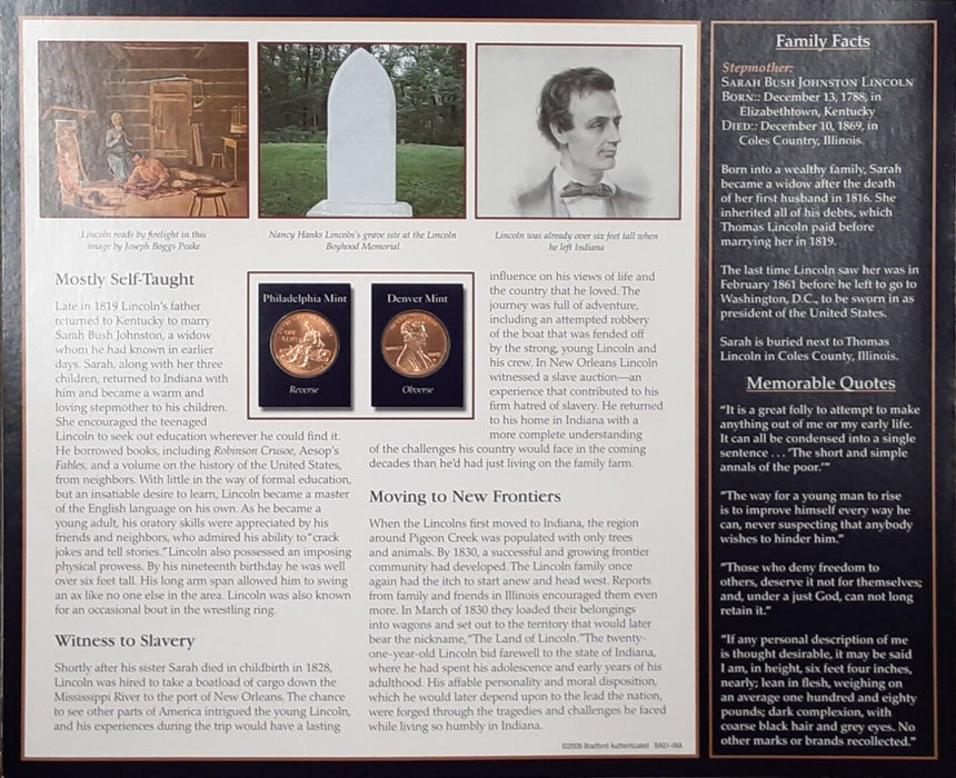 2009 Lincoln Cent / The Years Historic Events on Informative Card - See Photos