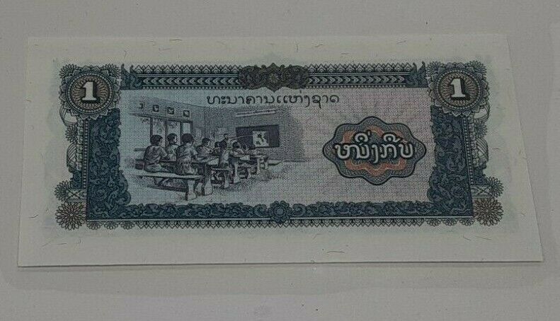 Fleetwood 1979 Laos 1 Kip Note Crisp Unc. in Historic Info Card
