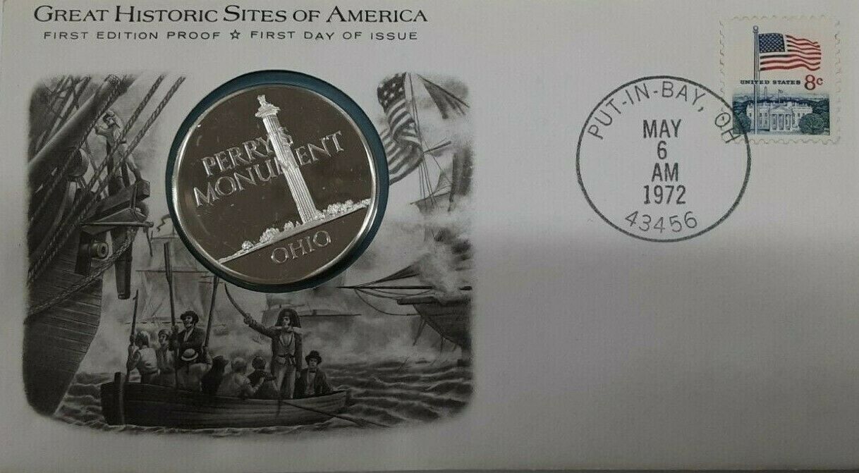 1972 Put-In-Bay, Ohio Great Historic Sites Medal Proof Silver 1st Day Cover