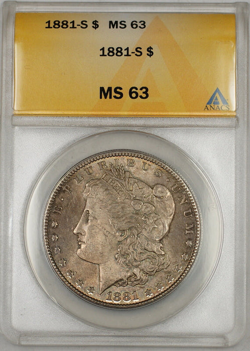 1881-S Morgan Silver Dollar $1 Coin ANACS MS-63 Toned (6A)