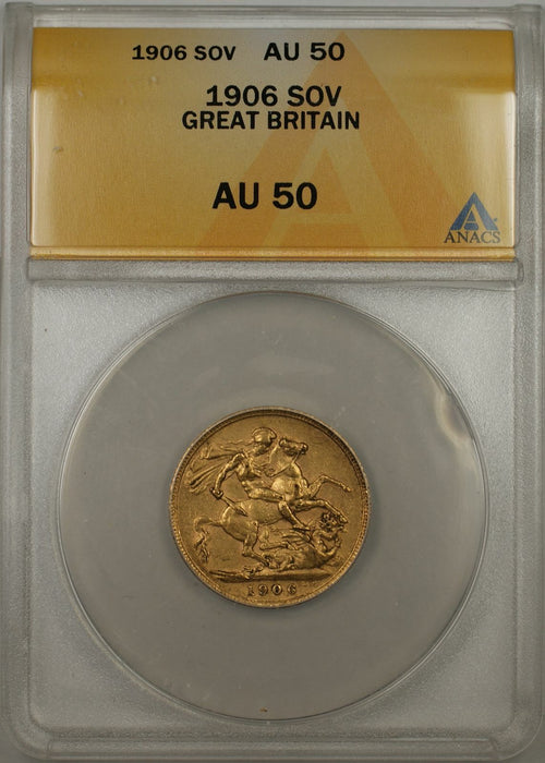 1906 Great Britain Sovereign Gold Coin ANACS AU-50 (AMT)
