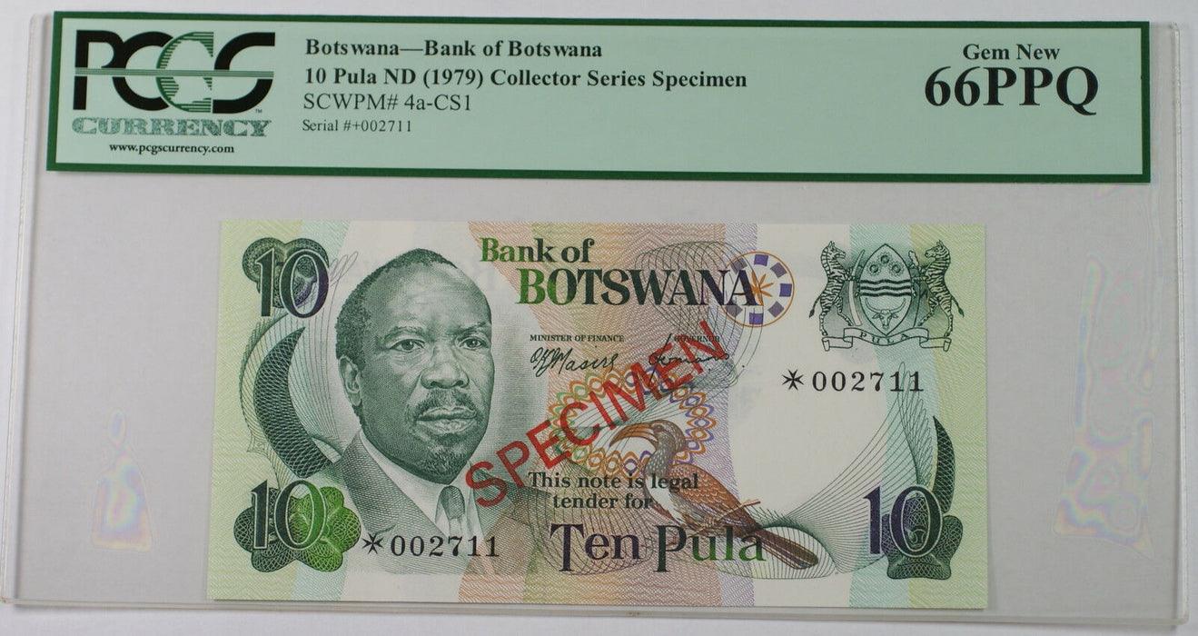 (1979) Botswana 10 Pula Specimen Note SCWPM# 4a-CS1 PCGS 66 PPQ Gem New
