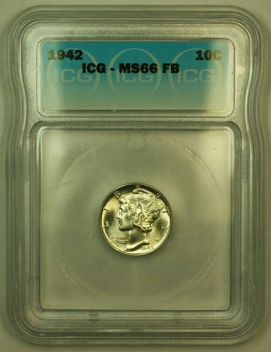 1942 Silver Mercury Dime 10c Coin ICG MS-66FSB E