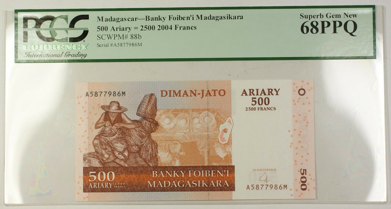 2004 Madagascar 500 Ariary 2500 Francs Note SCWPM# 88b PCGS Superb GEM 68 PPQ