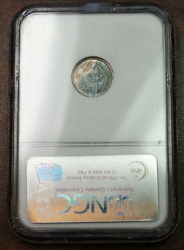 1860-O Silver Half Dime Coin, NGC MS-66, Toned