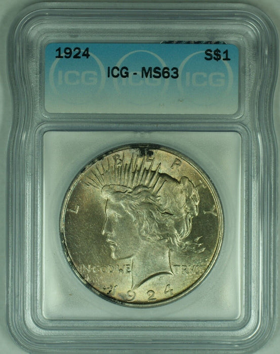 1924 Peace Silver Dollar Toned $1 Coin ICG MS 63+ (16)