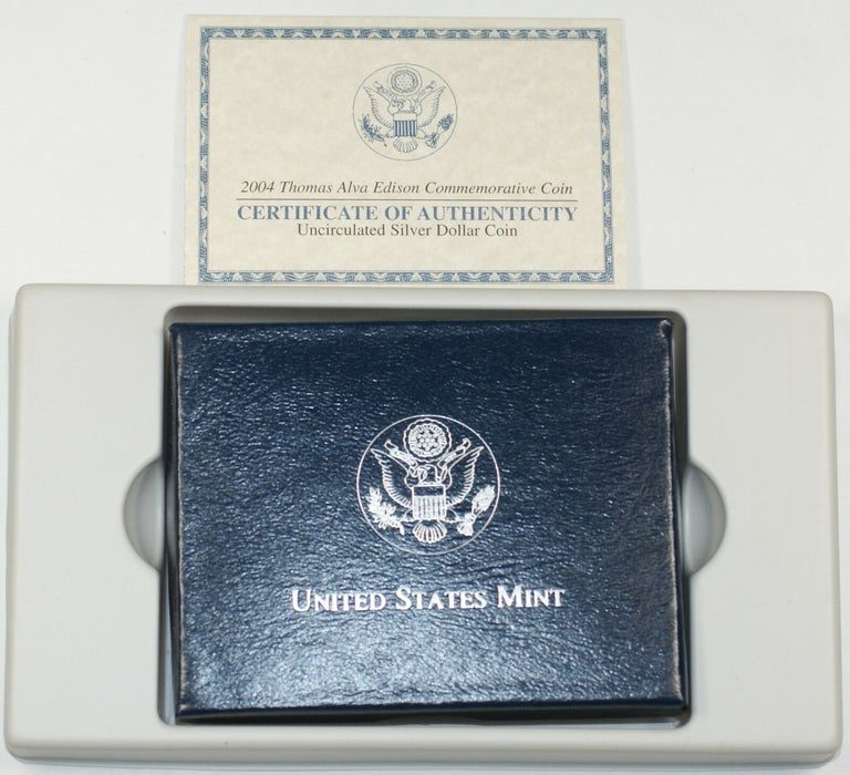 2004 Thomas Alva Edison Commemorative UNC Silver Dollar $1 Coin as Issued