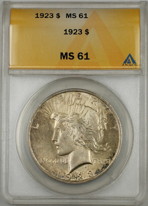 1923 Peace Silver Dollar Coin ANACS $1 MS-61 (Toned Better Coin 8A)
