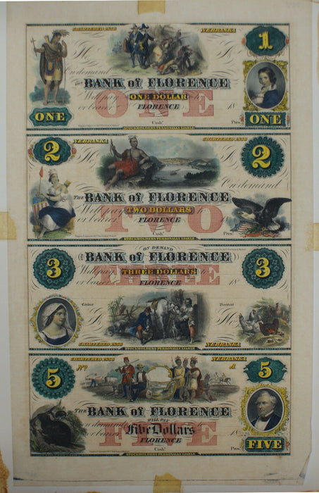 Nebraska Florence Crisp UNC Original Bank Note Sheet Hand Colored By Jean Herman