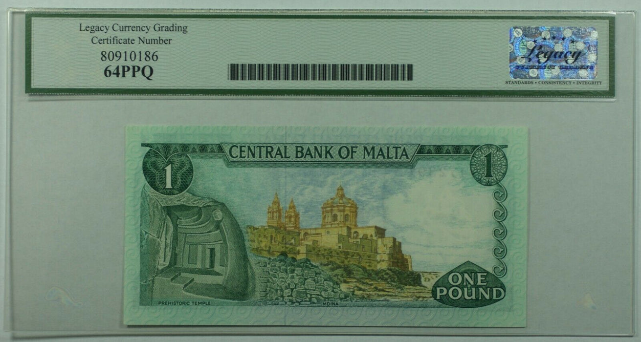 L.1967(1973) Malta 1 Lira/1 Pound Note SCWPM# 31f  Legacy Very Ch New 64 PPQ
