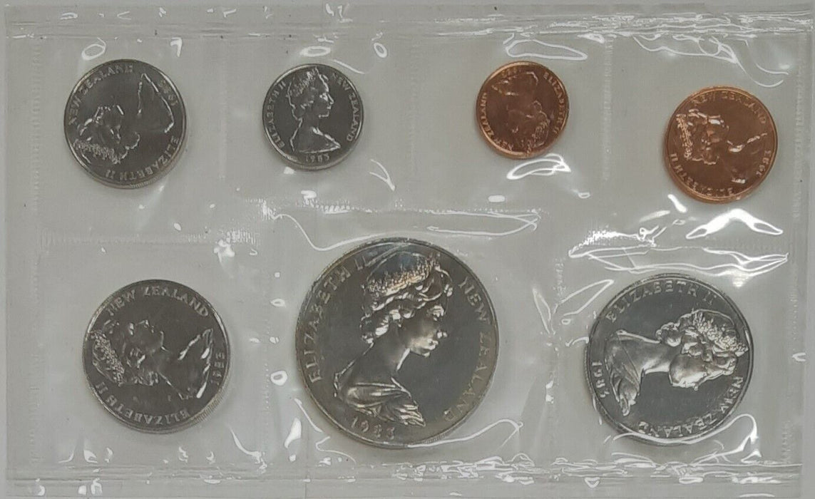 1983 New Zealand Uncirculated Set - 7 BU Coins in Plastic Case