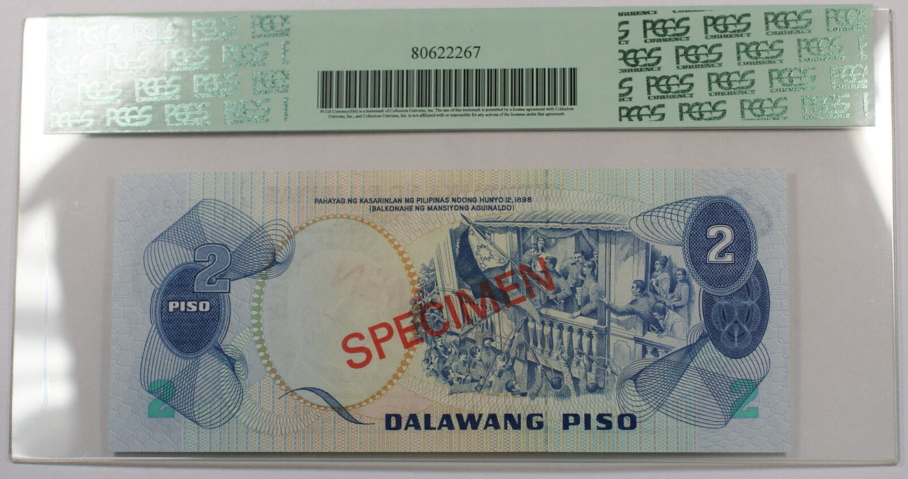 (1978) Philippines 2 Piso Specimen Note SCWPM# 159a-CS1 PCGS 66 PPQ Gem New