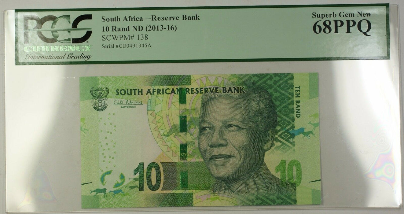 (2013-16) ND South Africa Mandela 10 Rand Note SCWPM# 138 PCGS Superb Gem 68 PPQ