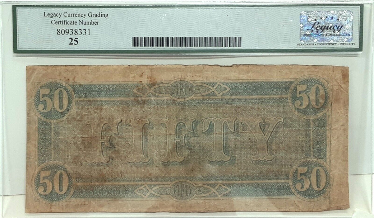 1864 Issue CSA $50 Note T-66  Legacy Very Fine 25   Lynchburg Hoard   A
