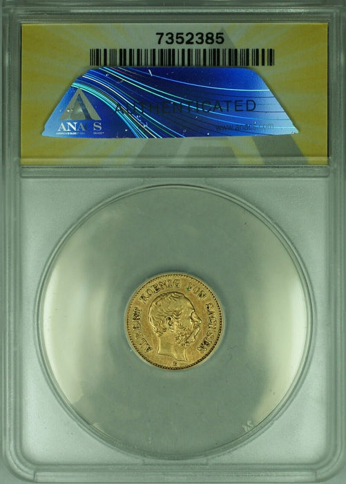 1877-E Germany-Saxony Five Mark 5M Gold Coin ANACS EF-45