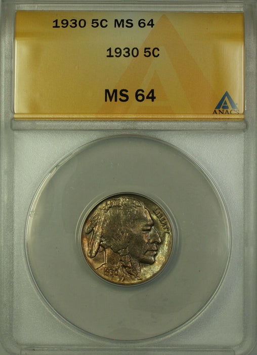 1930 Buffalo Nickel Coin 5c ANACS MS-64 Better Coin