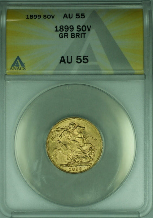 1892 Great Britain Sovereign Gold Coin Queen Victoria  ANACS AU-55