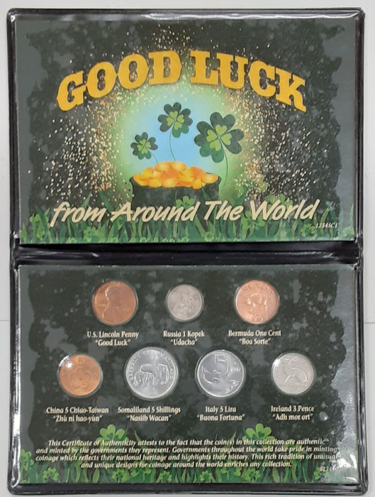 Lucky World Coin Set - Seven Mostly UNC Coins in Info Folder
